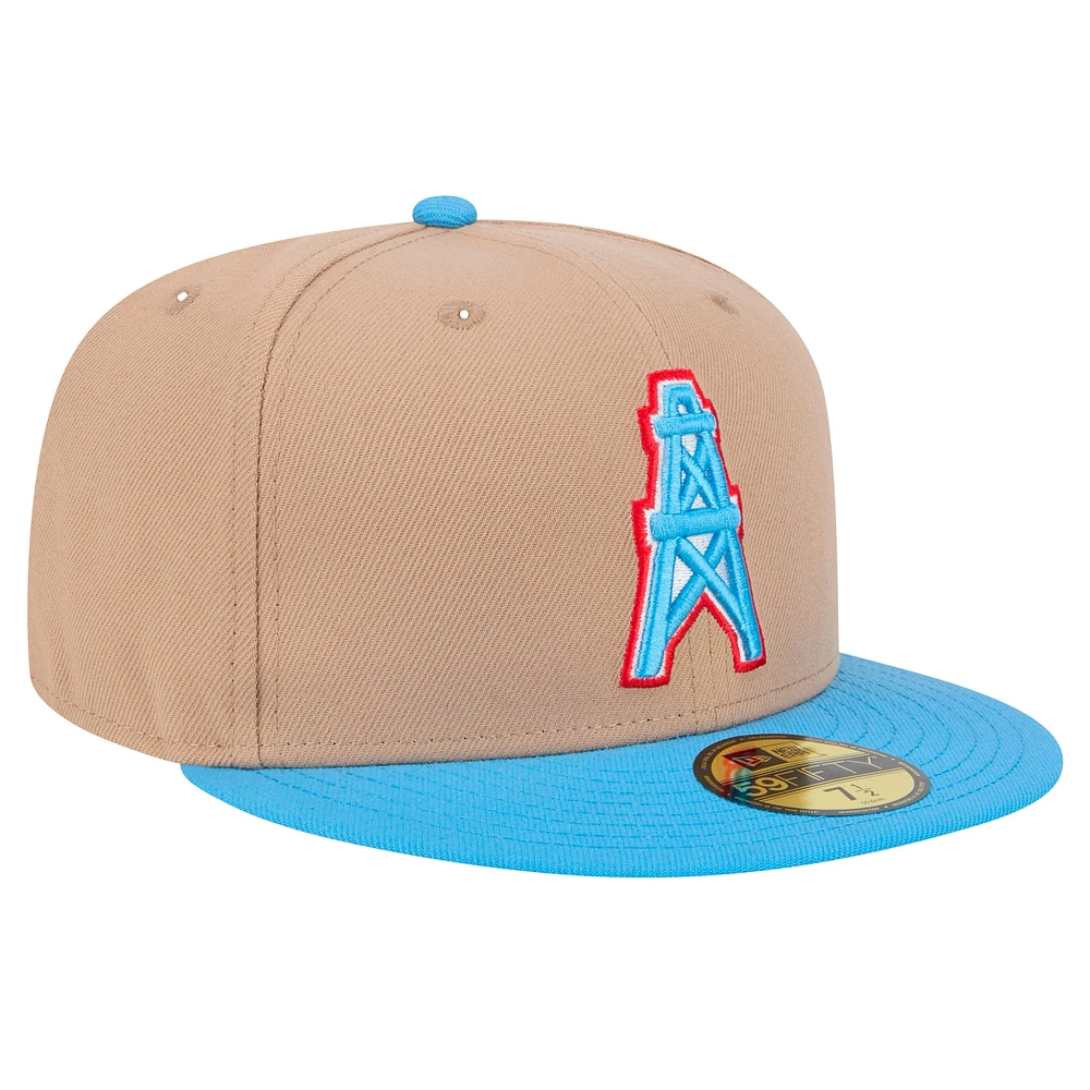 Men's New Era Tan Houston Oilers Gridiron Classics Throwback Logo Main 59FIFTY Fitted Hat