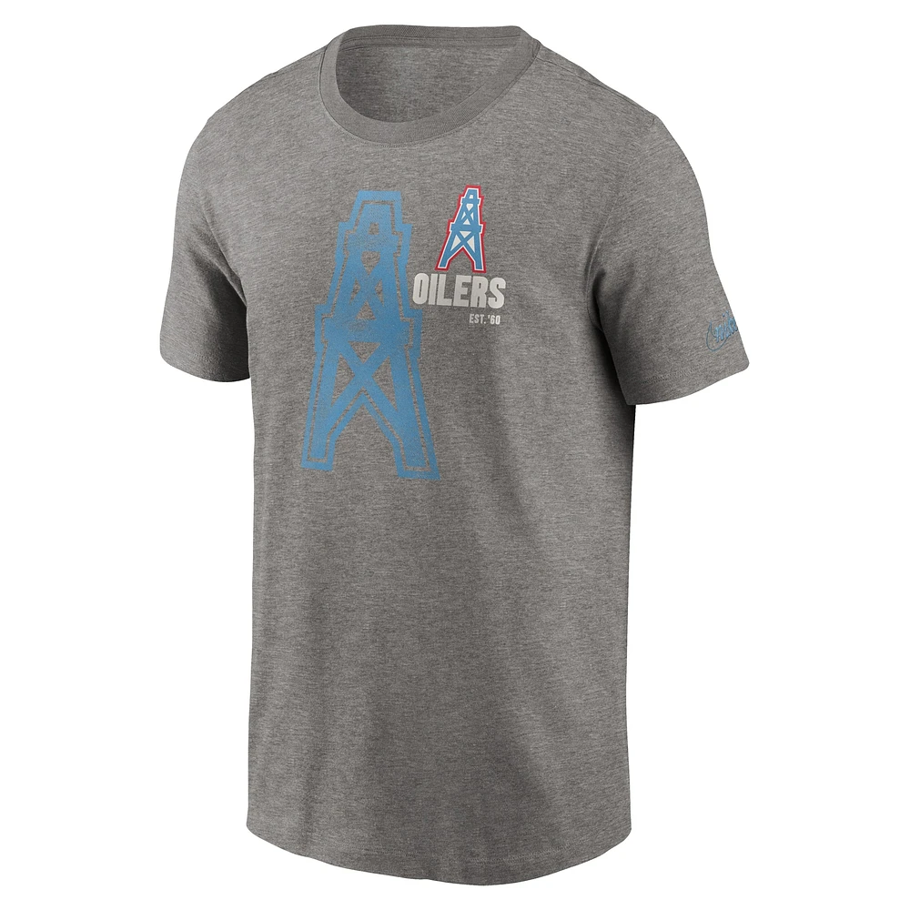 T-shirt Nike Heather Charcoal pour homme avec logo essentiel des Oilers de Houston