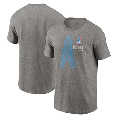 T-shirt Nike Heather Charcoal pour homme avec logo essentiel des Oilers de Houston