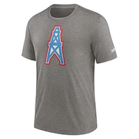 T-shirt Nike Heather Charcoal Rewind Logo Tri-Blend pour homme Houston Oilers