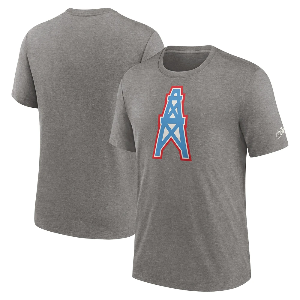 T-shirt Nike Heather Charcoal Rewind Logo Tri-Blend pour homme Houston Oilers