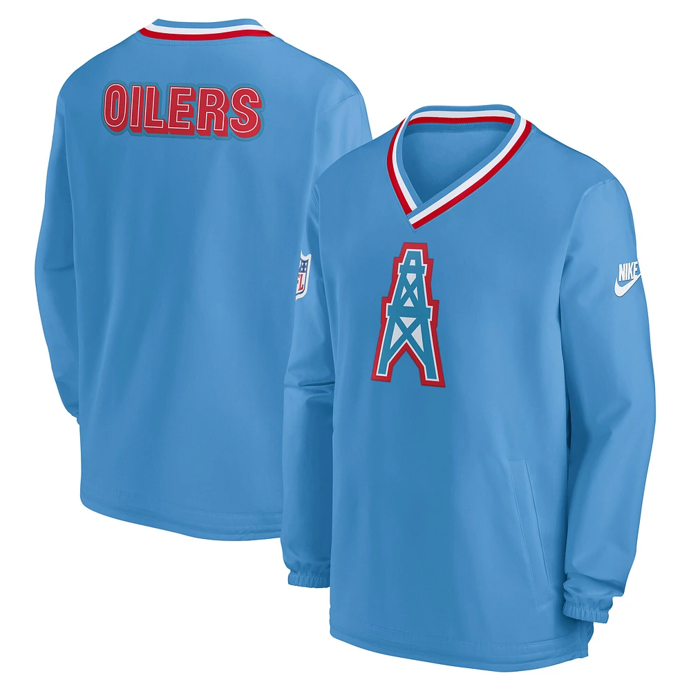 Pull coupe-vent à col en V Nike bleu clair Houston Oilers Gridiron Classics pour homme