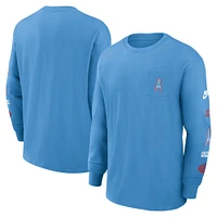 T-shirt Nike bleu clair à manches longues et poche Max90 des Houston Oilers