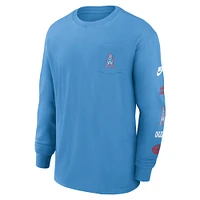 T-shirt Nike bleu clair à manches longues et poche Max90 des Houston Oilers