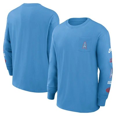 T-shirt Nike bleu clair à manches longues et poche Max90 des Houston Oilers