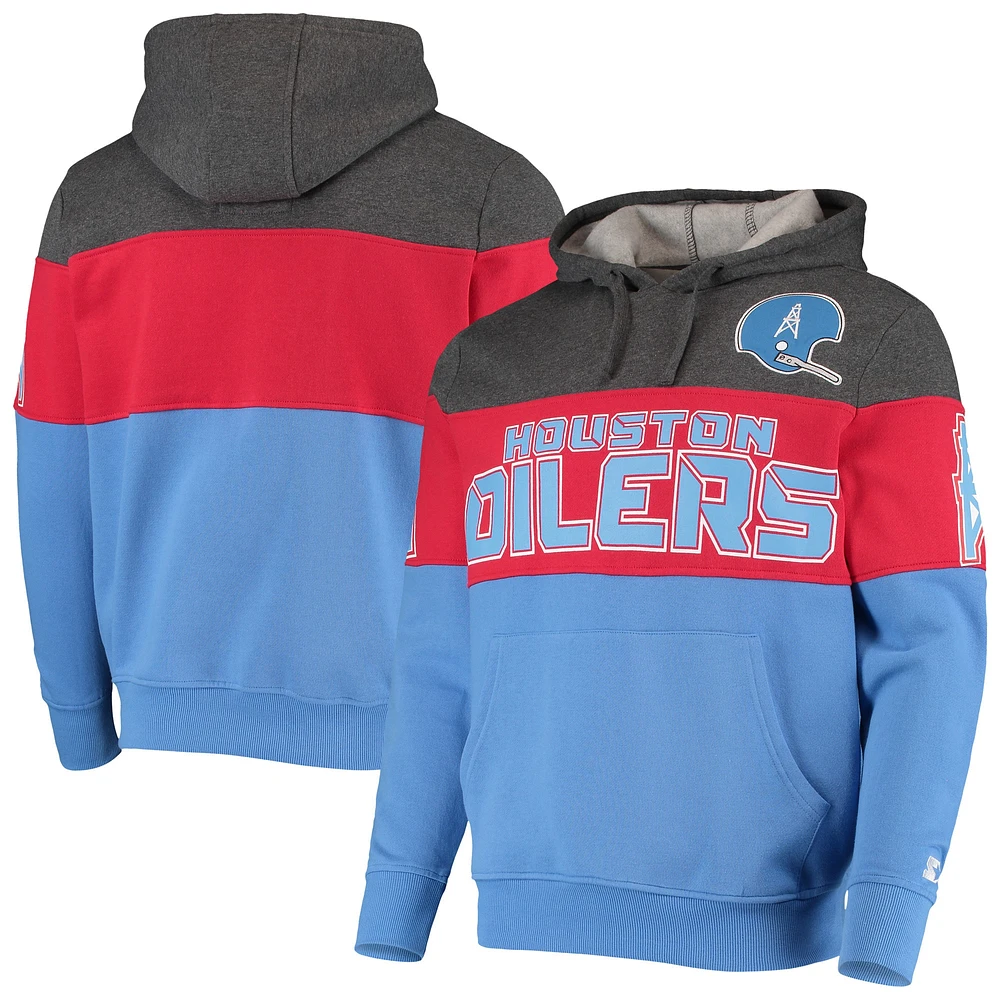 Men's Starter Gray/Red Houston Oilers Extreme Fireballer Throwback Pullover Hoodie