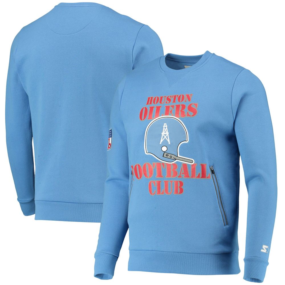 Men's Starter Light Blue Houston Oilers Locker Room Throwback End Zone Pullover Sweatshirt