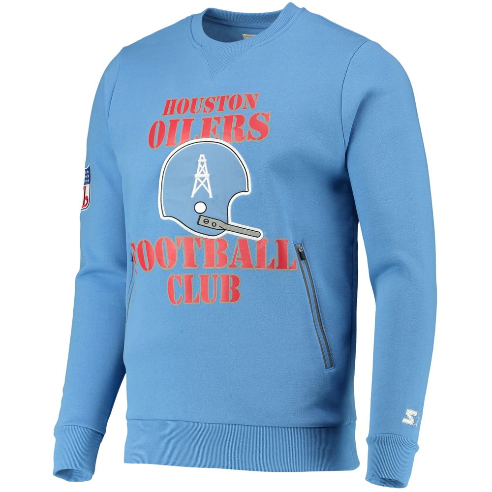 Men's Starter Light Blue Houston Oilers Locker Room Throwback End Zone Pullover Sweatshirt