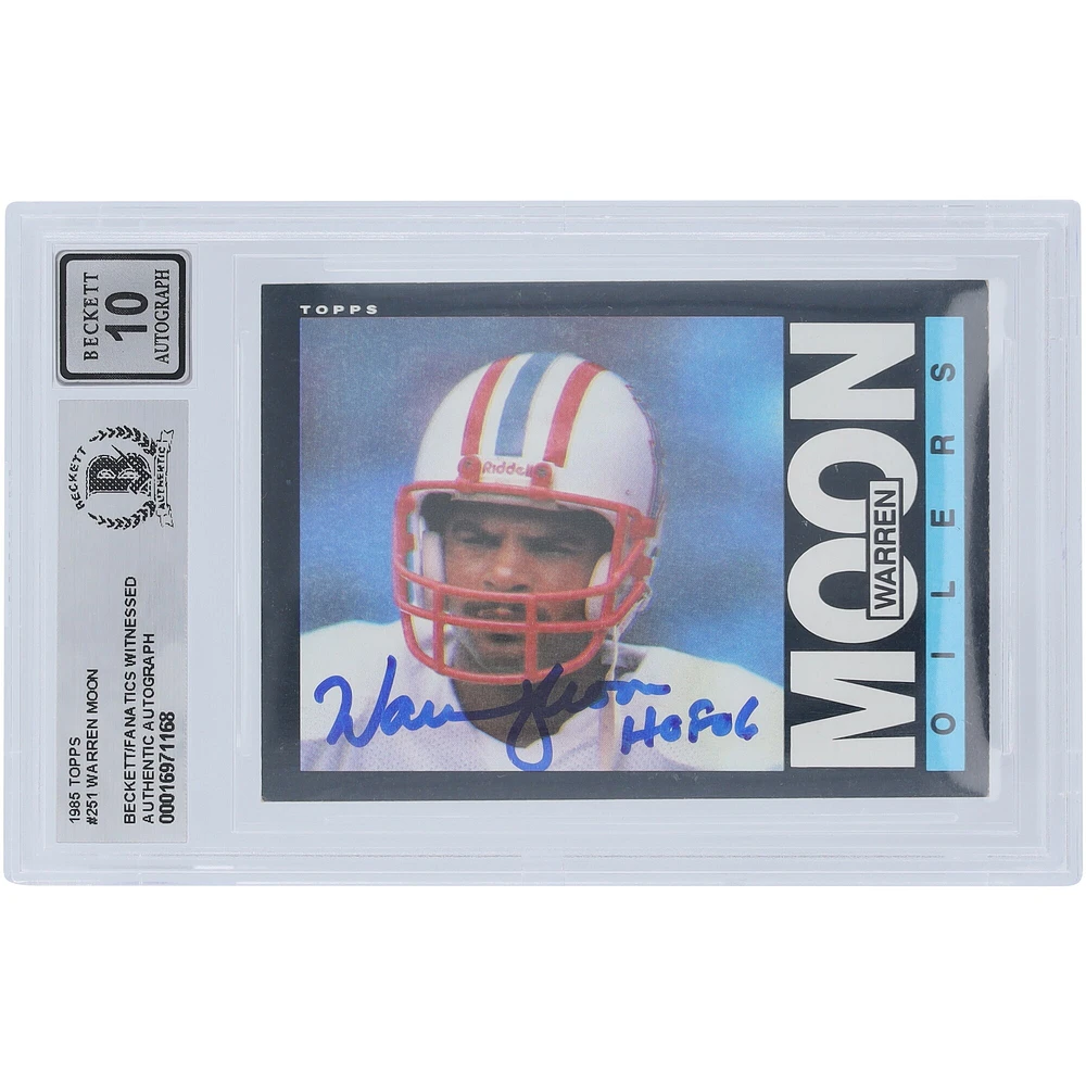 Warren Moon Houston Oilers Autographed 1985 Topps #251 Beckett Fanatics Witnessed Authenticated 10 Rookie Card with "HOF 06" Inscription