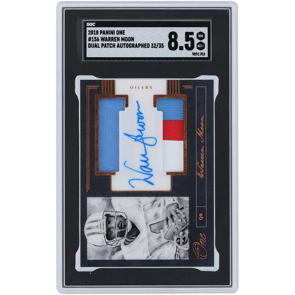 Warren Moon Houston Oilers Autographed 2018 Panini One Dual Tri-Color Relic Patch #156 #32/35 SGC Authenticated 8.5 Card 