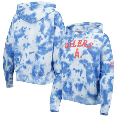 Women's New Era Light Blue Houston Oilers Gridiron Classics Cloud Dye Fleece Pullover Hoodie