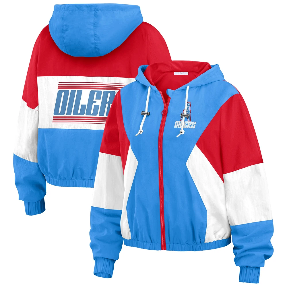 Women's WEAR by Erin Andrews Light Blue/Red Houston Oilers Color Block Full-Zip Windbreaker Jacket