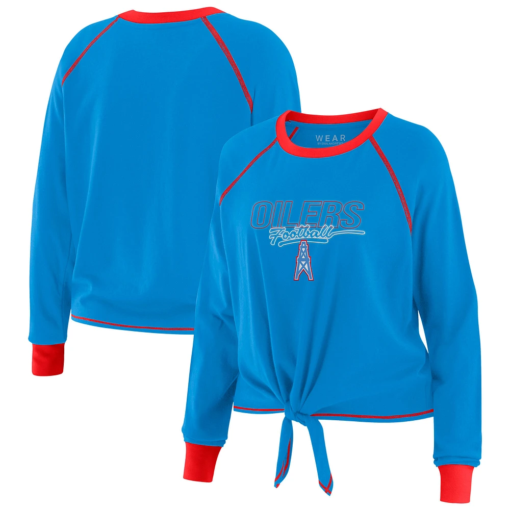 Women's WEAR by Erin Andrews Light Blue Houston Oilers Tie-Front Long Sleeve T-Shirt