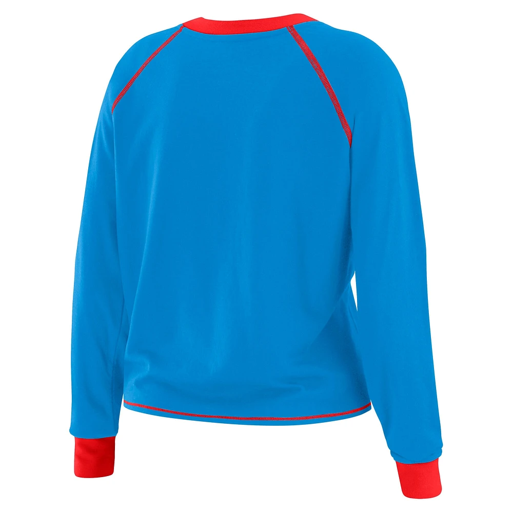 Women's WEAR by Erin Andrews Light Blue Houston Oilers Tie-Front Long Sleeve T-Shirt