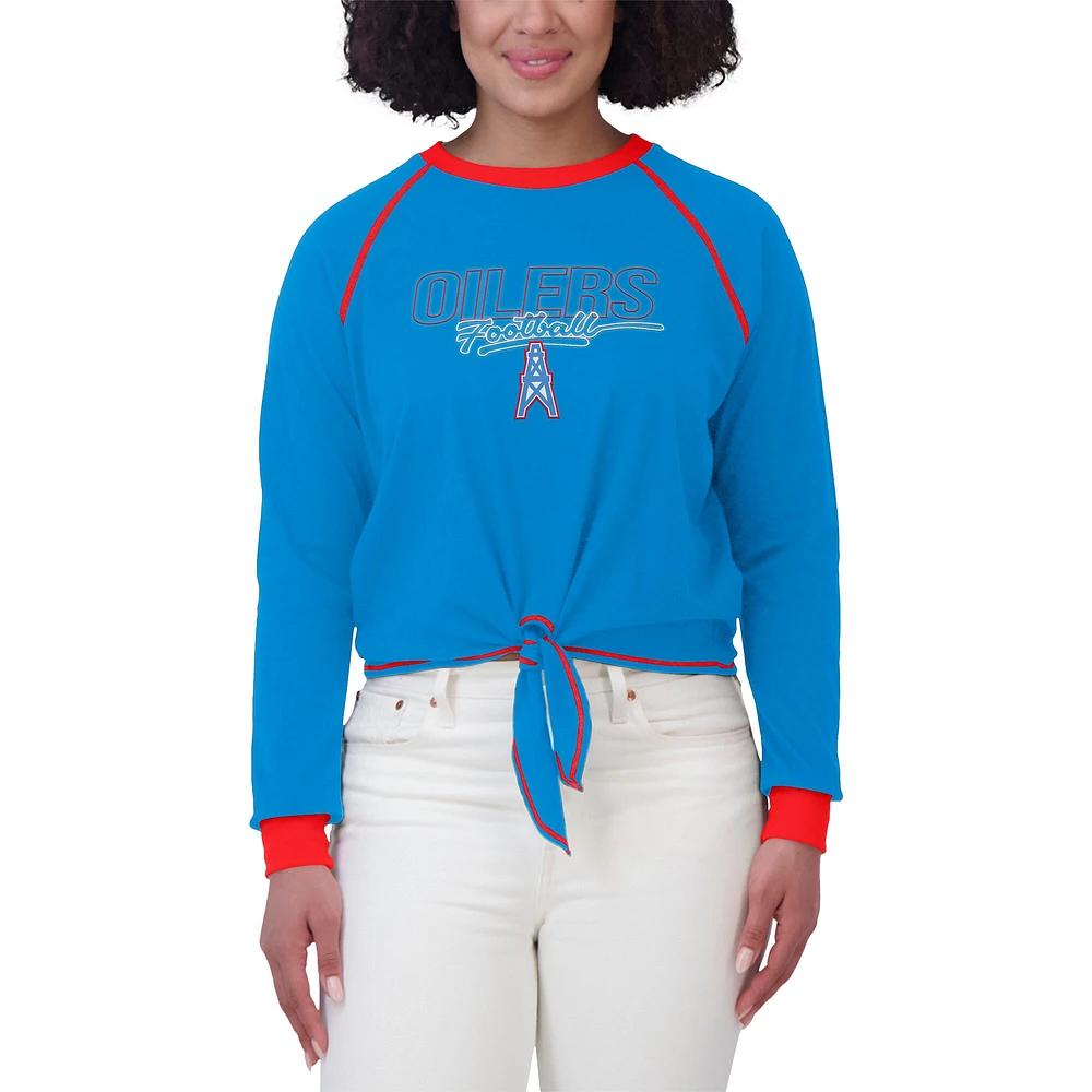 Women's WEAR by Erin Andrews Light Blue Houston Oilers Tie-Front Long Sleeve T-Shirt