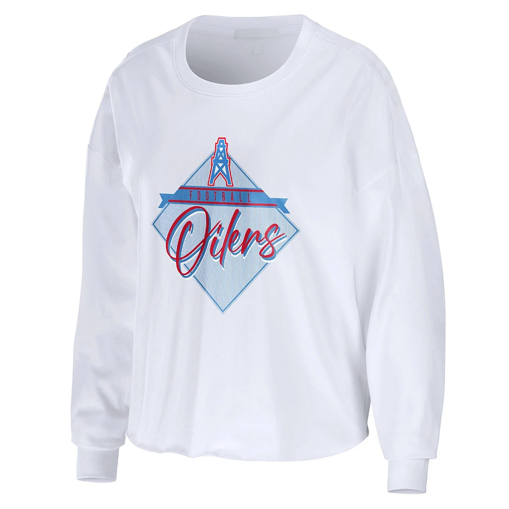 T-shirt court à manches longues pour femme WEAR by Erin Andrews, blanc, Houston Oilers Gridiron Classics