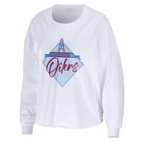 Women's WEAR by Erin Andrews White Houston Oilers Gridiron Classics Domestic Cropped Long Sleeve T-Shirt