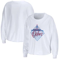 Women's WEAR by Erin Andrews White Houston Oilers Gridiron Classics Domestic Cropped Long Sleeve T-Shirt