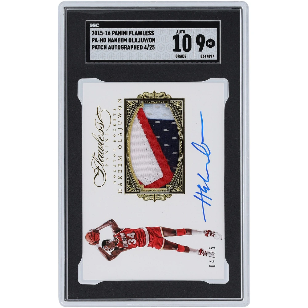 Hakeem Olajuwon Houston Rockets Autographed 2015-16 Panini Flawless 3 Color Relic #PA-HO #4/25 SGC Authenticated 9/10 Card