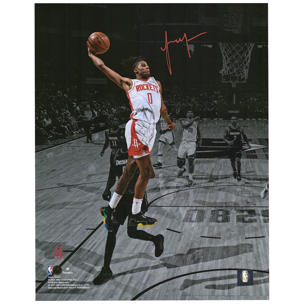 Photographie autographiée de 11"x 14" du maillot blanc de Jalen Green Houston Rockets