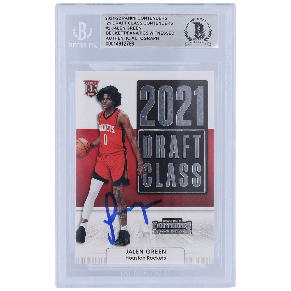 Carte de recrue authentifiée signée par Jalen Green Houston Rockets pour les Panini Contenders 2021-22 2021 Draft Class #2 Beckett Fanatics