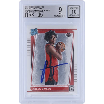 Jalen Green Houston Rockets Carte Rookie authentifiée 9/10 2021-22 Panini Donruss Optic Rated #159 Beckett Fanatics Witnessed