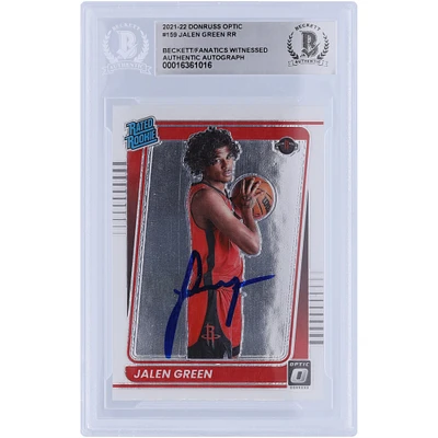 Jalen Green Houston Rockets Carte de recrue authentifiée 2021-22 Panini Donruss Optic Rated Rookie #159 Beckett Fanatics Witnessed