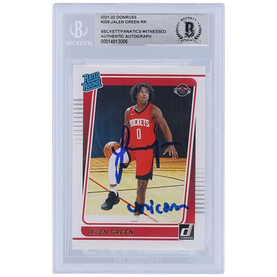 Jalen Green Houston Rockets Carte de recrue authentifiée 2021-22 Panini Donruss classée Rookie #209 Beckett Fanatics a été témoin d'une carte de recrue authentifiée avec l'inscription « Unicorn »