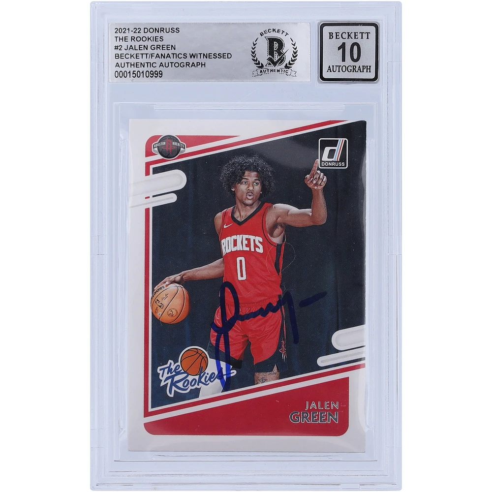 Carte de recrue Panini Donruss 2021-22 autographiée par Jalen Green Houston Rockets #2 Beckett Fanatics Witnessed Authenticated 10 Rookie