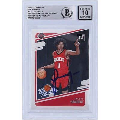 Carte de recrue Panini Donruss 2021-22 autographiée par Jalen Green Houston Rockets #2 Beckett Fanatics Witnessed Authenticated 10 Rookie