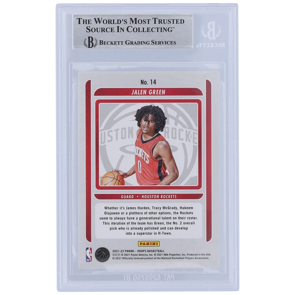 Carte de recrue authentifiée signée par Jalen Green Houston Rockets 2021-22 Panini Hoops Class of 2021 #14 Beckett Fanatics