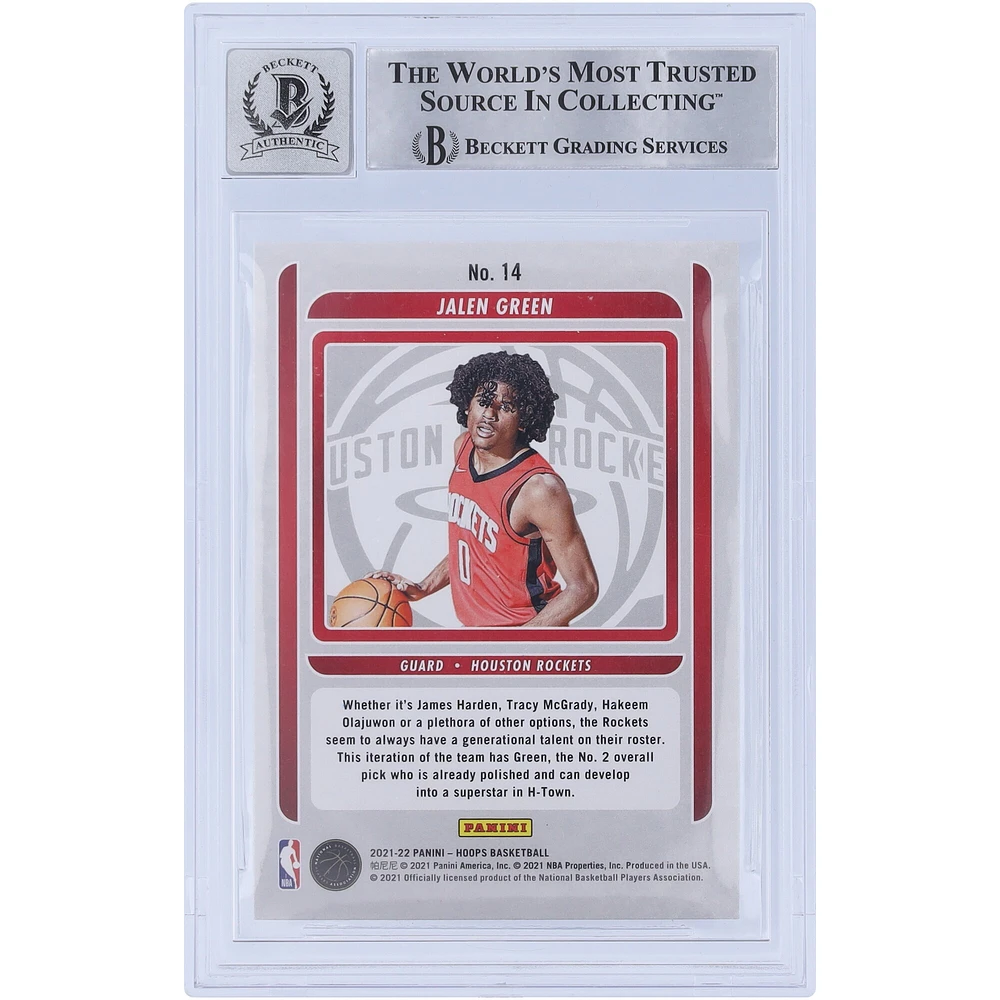 Jalen Green Houston Rockets Carte de recrue autographiée Panini NBA Hoops 2021-22 Classe de 2021 Holo #14 Beckett Fanatics a été témoin d'une authentification 10