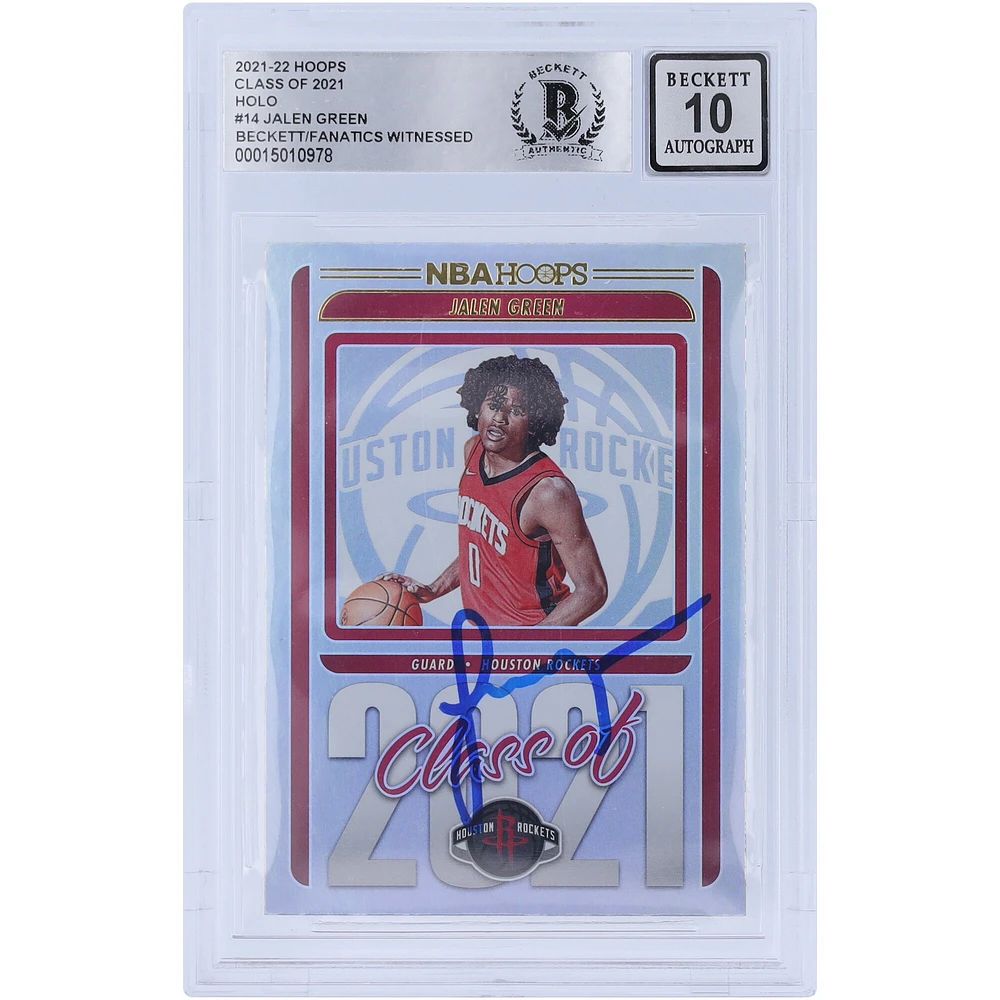 Jalen Green Houston Rockets Carte de recrue autographiée Panini NBA Hoops 2021-22 Classe de 2021 Holo #14 Beckett Fanatics a été témoin d'une authentification 10