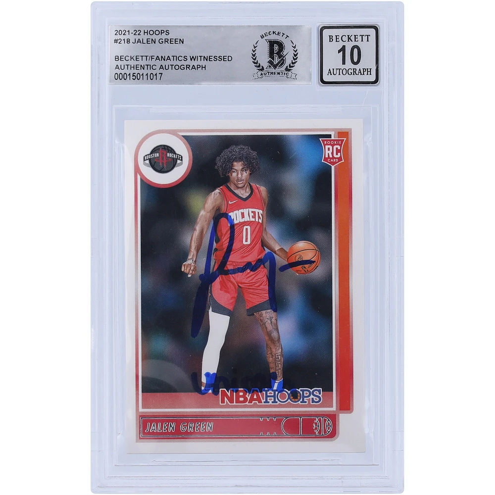 Jalen Green Houston Rockets Carte de recrue Panini NBA Hoops #218 Beckett 2021-22 autographiée par les fanatiques de Beckett avec l'inscription « Unicorn »