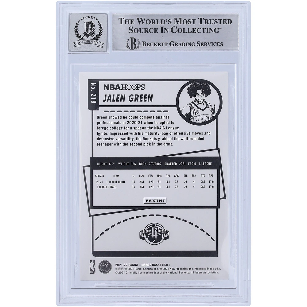 Jalen Green Houston Rockets Carte de recrue Panini NBA Hoops Purple Variation #218 Beckett 2021-22 autographiée par les fanatiques