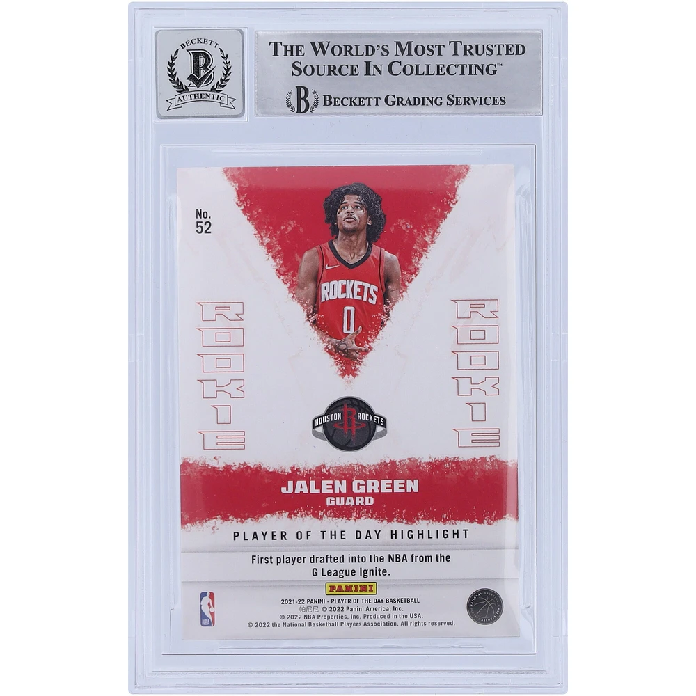 Jalen Green Houston Rockets Autographié 2021-22 Panini Player of the Day #52 Beckett Fanatics Witnessed Authenticated 10 Rookie Card
