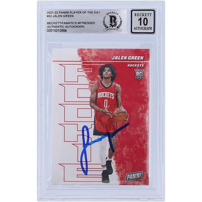 Jalen Green Houston Rockets Autographié 2021-22 Panini Player of the Day #52 Beckett Fanatics Witnessed Authenticated 10 Rookie Card