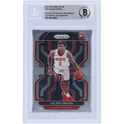 Carte de recrue authentifiée signée Jalen Green Houston Rockets 2021-22 Panini Prizm #306 Beckett Fanatics