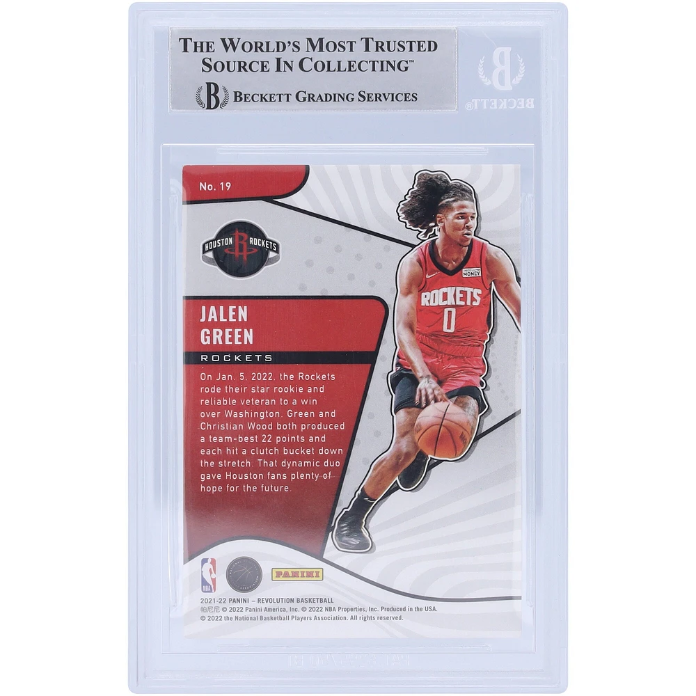 Carte Rookie authentifiée 2021-22 Panini Revolution Rookie Revolution #19 Beckett Fanatics a été dédicacée par Jalen Green Houston Rockets