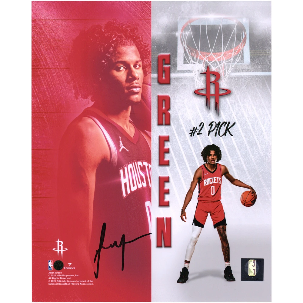 Photographie de 8" x 10" autographiée par Jalen Green pour une séance photo de recrue des Houston Rockets
