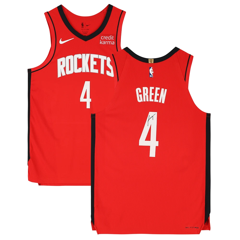 Maillot authentique Nike Icon Edition rouge autographié par Jalen Green Houston Rockets avec patch