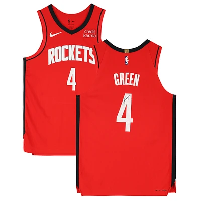 Maillot authentique Nike Icon Edition rouge autographié par Jalen Green Houston Rockets avec patch