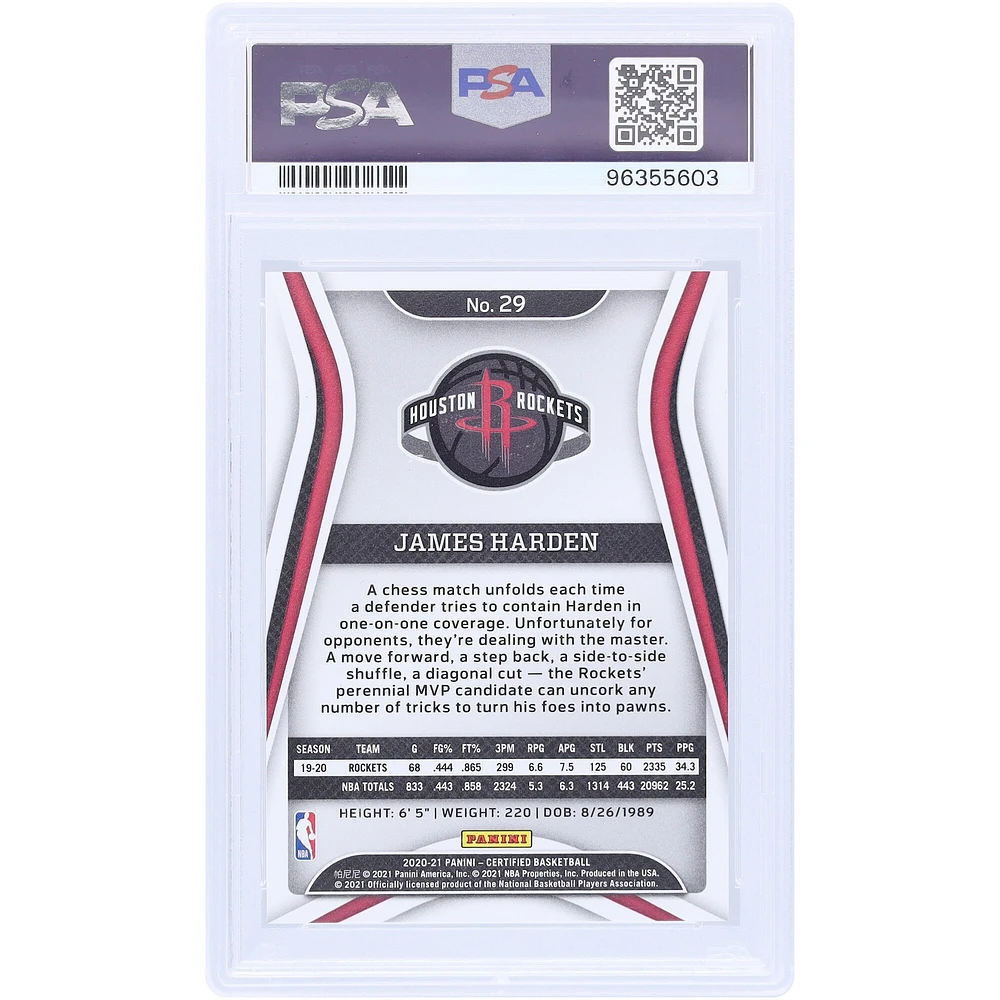 Carte Panini certifiée noire #29 #1/1 PSA 2020-21 James Harden Houston Rockets 10 cartes authentifiées