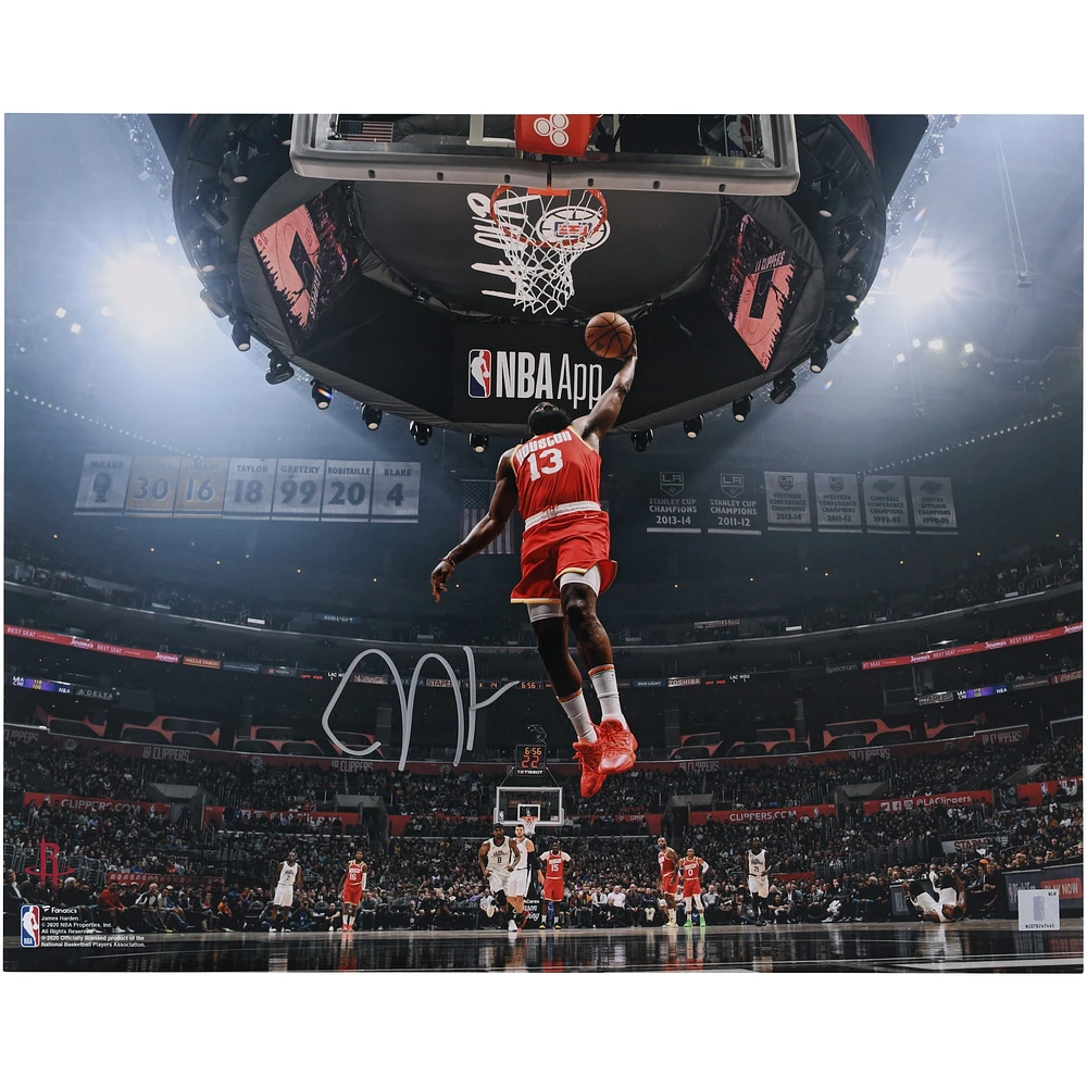 James Harden Houston Rockets Autographed 16" x 20" 1-Handed Dunk in Red Jersey Photograph