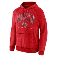 Men's Fanatics Heather Red Houston Rockets Foul Trouble Snow Wash Raglan Pullover Hoodie