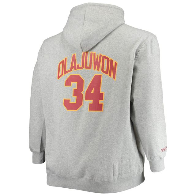 Sweat à capuche avec nom et numéro pour hommes Mitchell & Ness Hakeem Olajuwon gris chiné Houston Rockets Big Tall