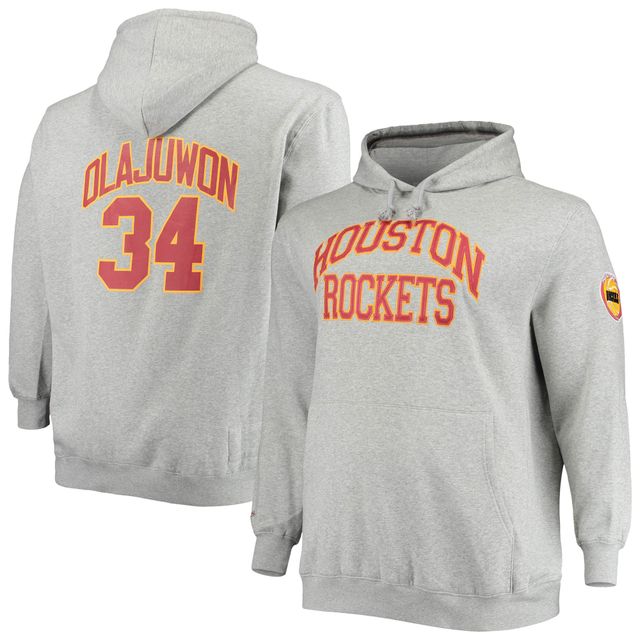 Sweat à capuche avec nom et numéro pour hommes Mitchell & Ness Hakeem Olajuwon gris chiné Houston Rockets Big Tall