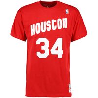 Men's Mitchell & Ness Hakeem Olajuwon Red Houston Rockets Hardwood Classics Retro Name Number T-Shirt