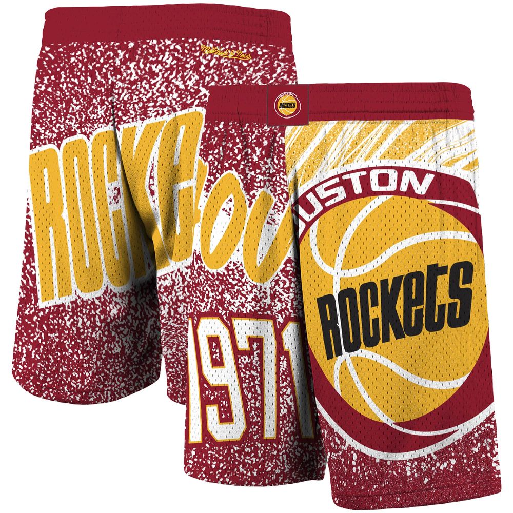 Men's Mitchell & Ness Red Houston Rockets Hardwood Classics Jumbotron Sublimated Shorts