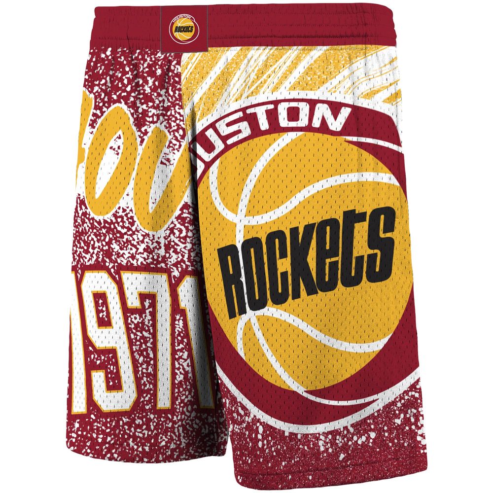 Men's Mitchell & Ness Red Houston Rockets Hardwood Classics Jumbotron Sublimated Shorts